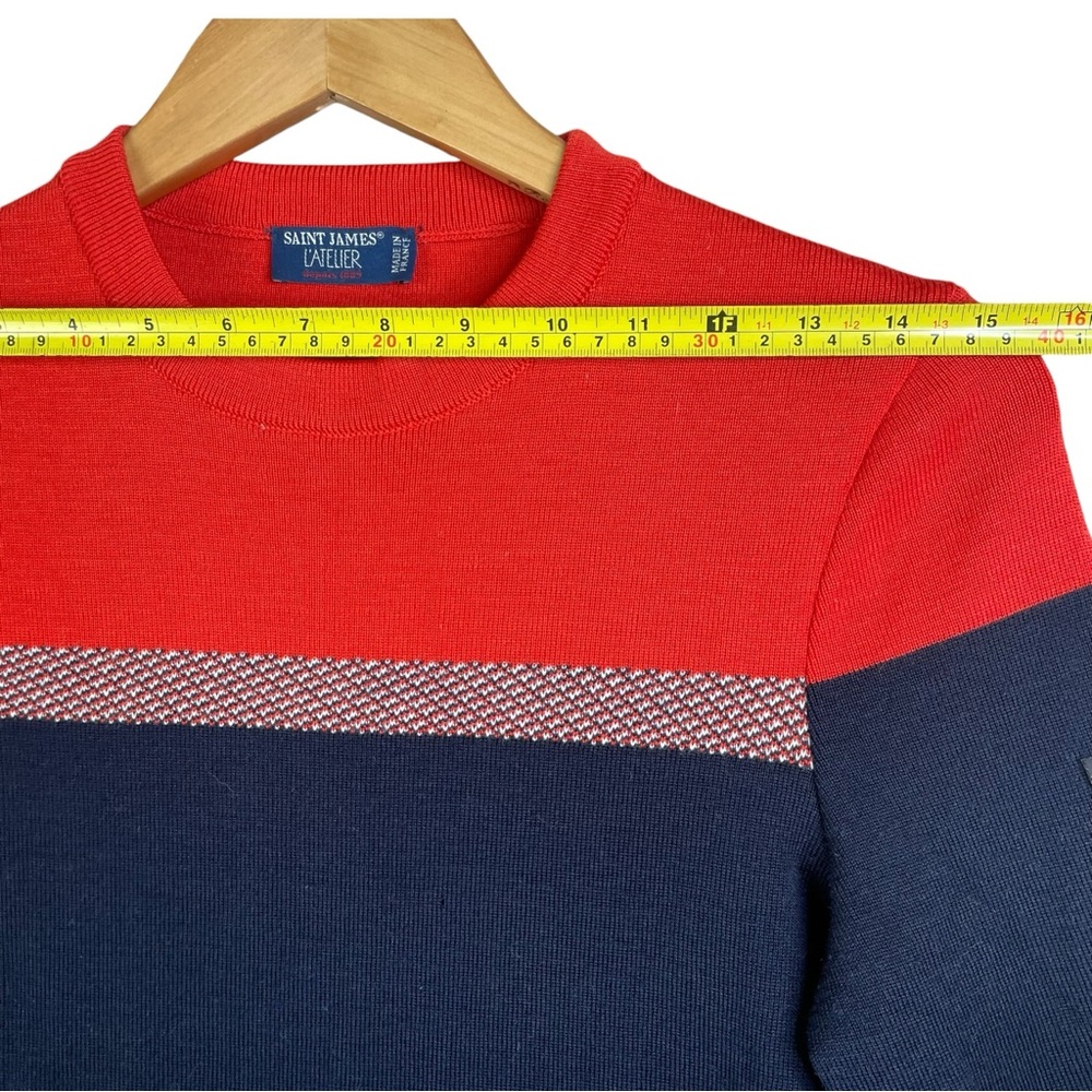 Saint James L' Atelier 100% Wool Color Block Navy Blue Red Women Sweater Size 6 - Picture 11 of 16